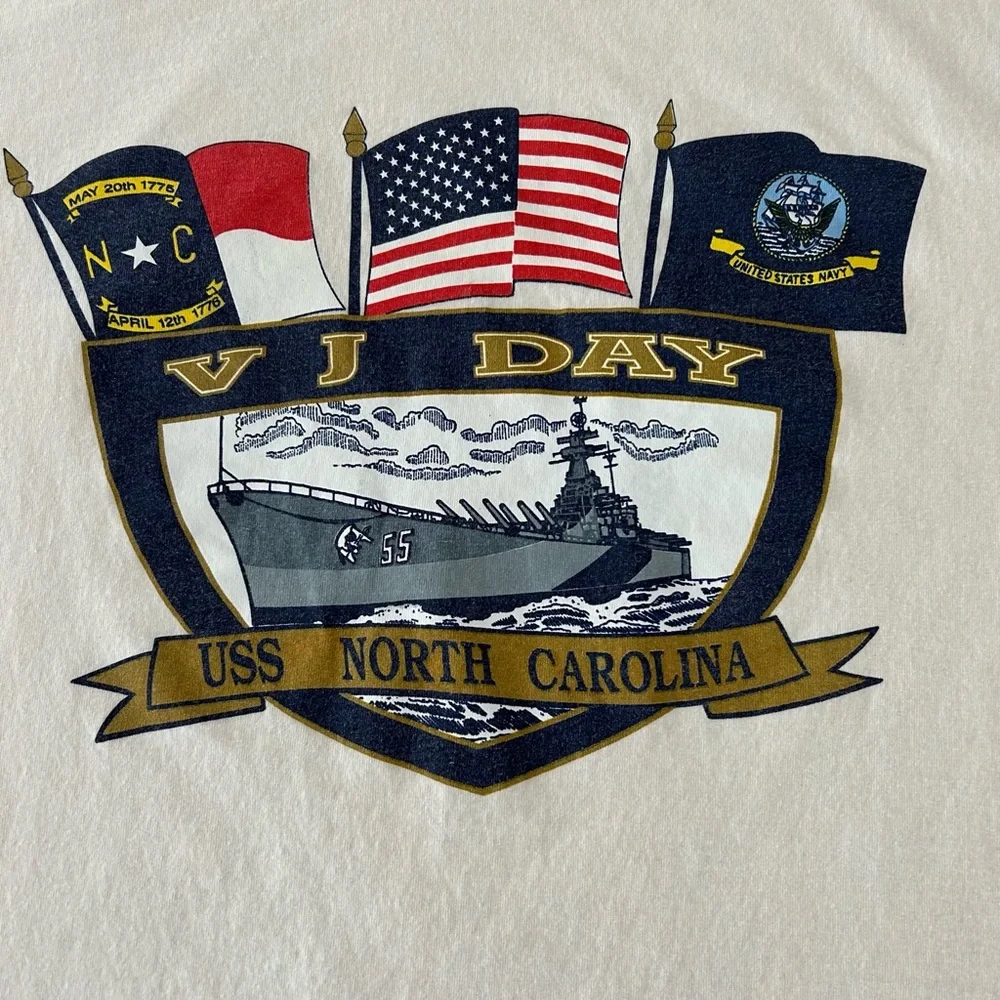 90s Single Stitch Military USS North Carolina V J Day Veteran Japan Navy…